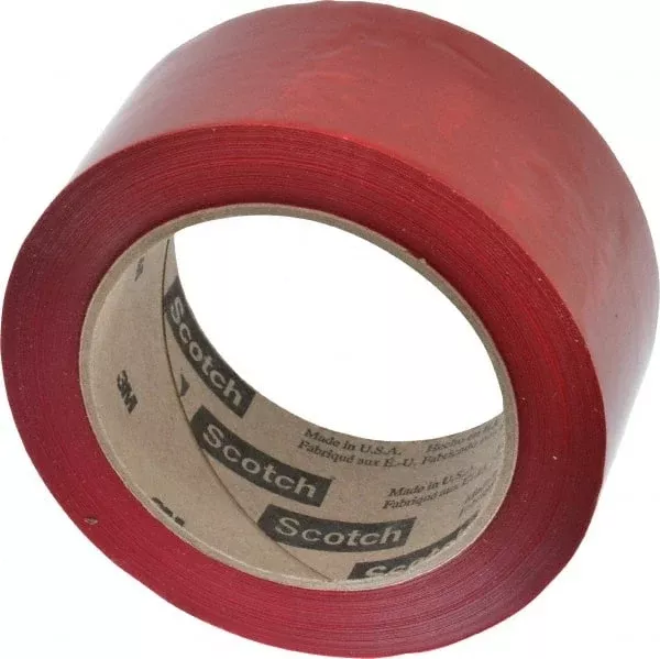 3M Packing Tape: 2" Wide, Red, Rubber Adhesive