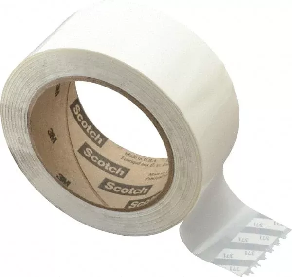3M Packing Tape: 2" Wide, White, Rubber Adhesive