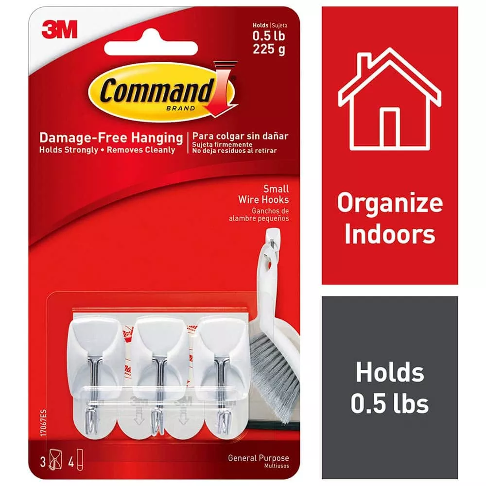 3M Storage Hook: 3/4" Projection, 1 lb Load Capacity, Plastic