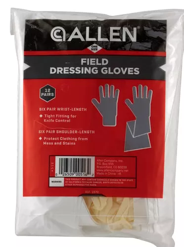 Allen 516 Field Dressing GlovesClear Shoulder/Wrist Latex OSFA 6 Pair of each