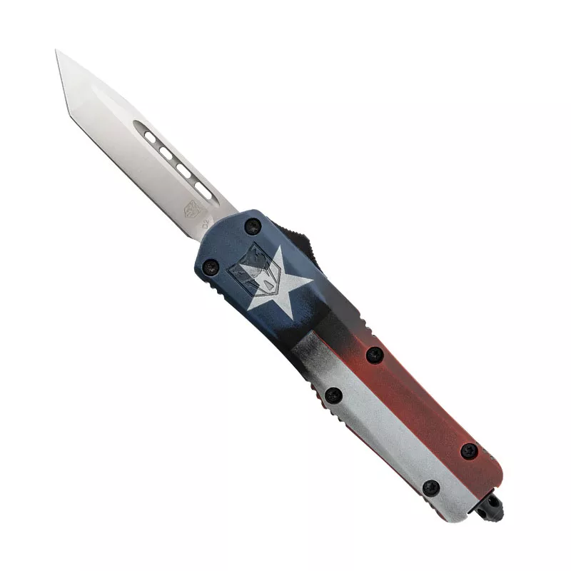 CobraTec Medium FS-3 Tanto Point Automatic OTF Knife — Texas Flag