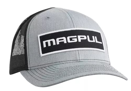 Magpul MAG1104-032 Wordmark Patch Trucker Hat Heather Gray/Black Adjustable Snapback OSFA Structured