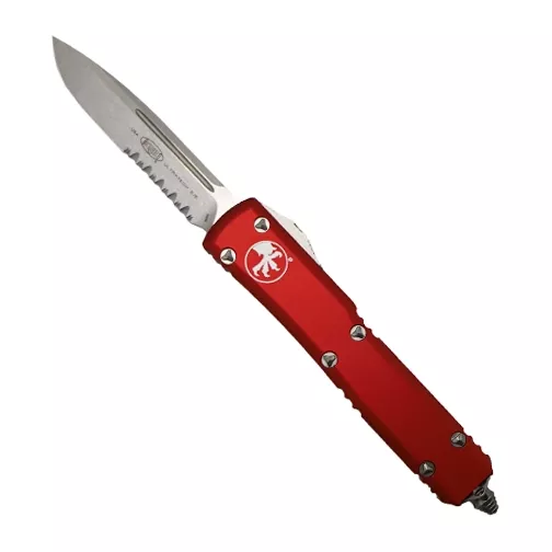 Microtech 121-11RD Ultratech S/E Partially Serrated Automatic OTF Knife Red – Stonewash