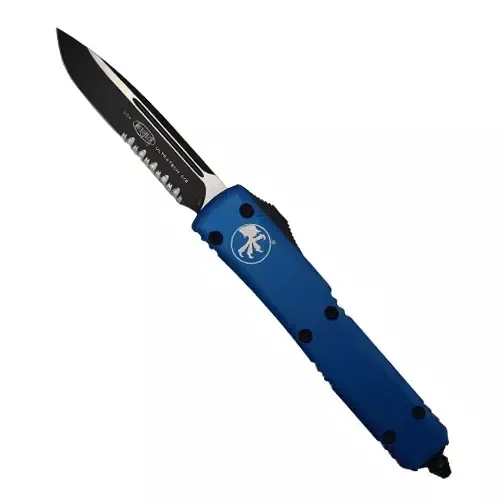 Microtech 121-2BL Ultratech Partially Serrated S/E OTF Automatic Knife Blue – Black