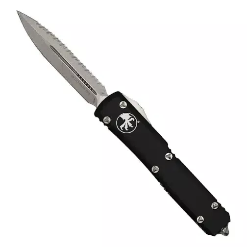 Microtech 122-12 Ultratech D/E OTF Fully Serrated Automatic Knife Black – Stonewash