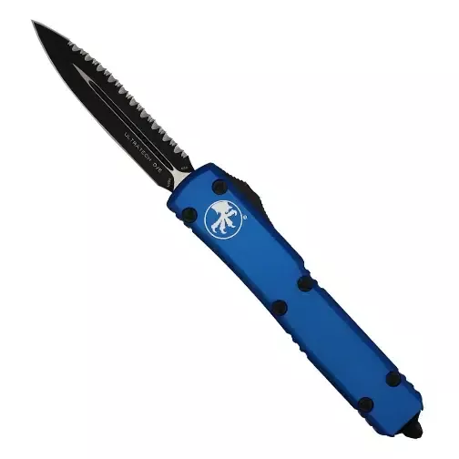 Microtech 122-3BL Ultratech D/EFully Serrated OTF Automatic Knife Blue – Black Blade