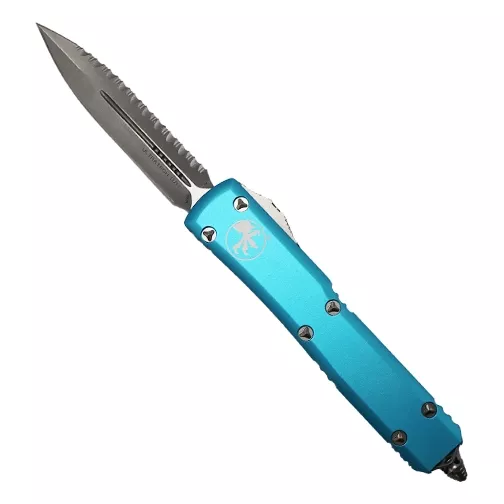 Microtech 122-6TQ Ultratech D/E Fully Serrated OTF Automatic Knife Turquoise – Satin