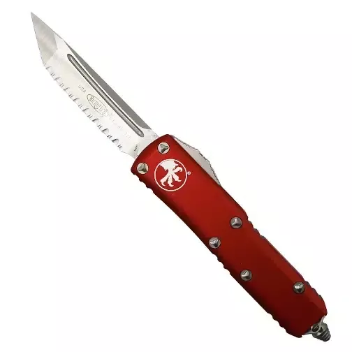 Microtech 233-6RD UTX-85 Fully Serrated T/E OTF Automatic Knife Red – Satin