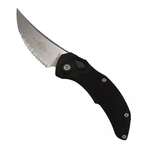 Microtech 268A-12 Brachial Trailing Point Fully Serrated Automatic Knife Black – Stonewash