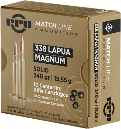 PPU Match .338 Lapua 240 Grain Solid Box/10