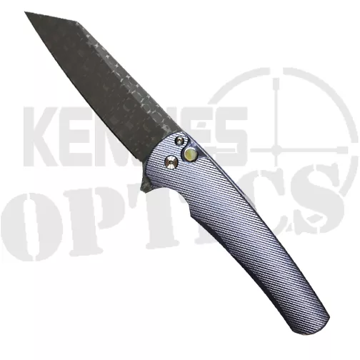 Pro-Tech Knives Malibu Titanium Custom Reverse Tanto Flipper Knife Blue – Damascus