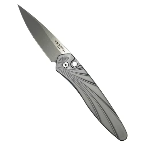 Pro-Tech Knives Newport Spear Point Automatic Folding Knife Grey Wave Pattern – Stonewash