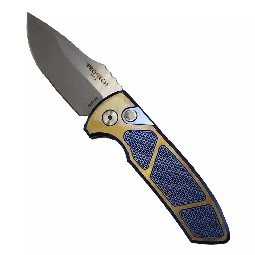 Pro-Tech Knives SBR Custom S/E Automatic Folding Knife Blue & Bronze – Stonewash