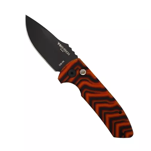 Pro-Tech Knives SBR Micarta Custom S/E Automatic Folding Knife Orange Chevron – Black