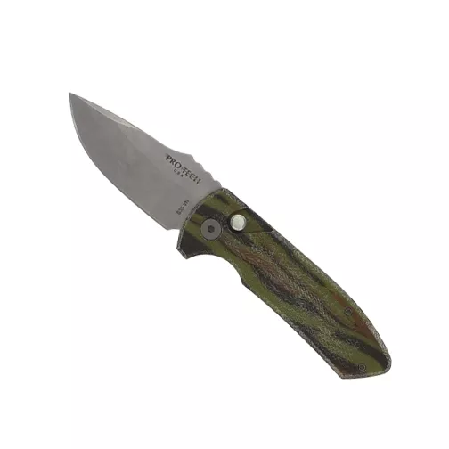 Pro-Tech Knives SBR Unique Micarta Custom S/E Automatic Folding Knife Green Layered – Stainless