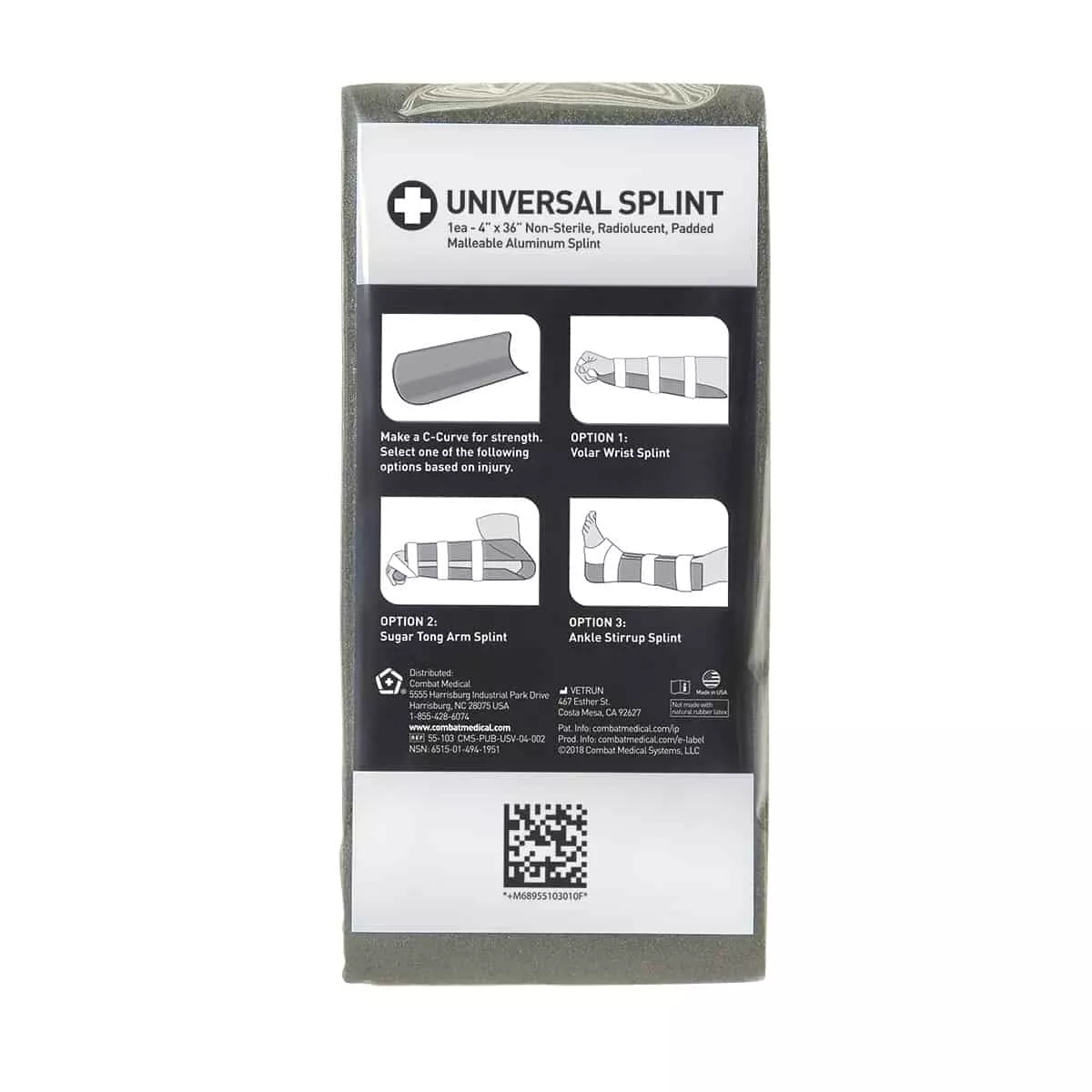 SAFEGUARD MEDICAL Universal Splint - Olive Drab -flat-